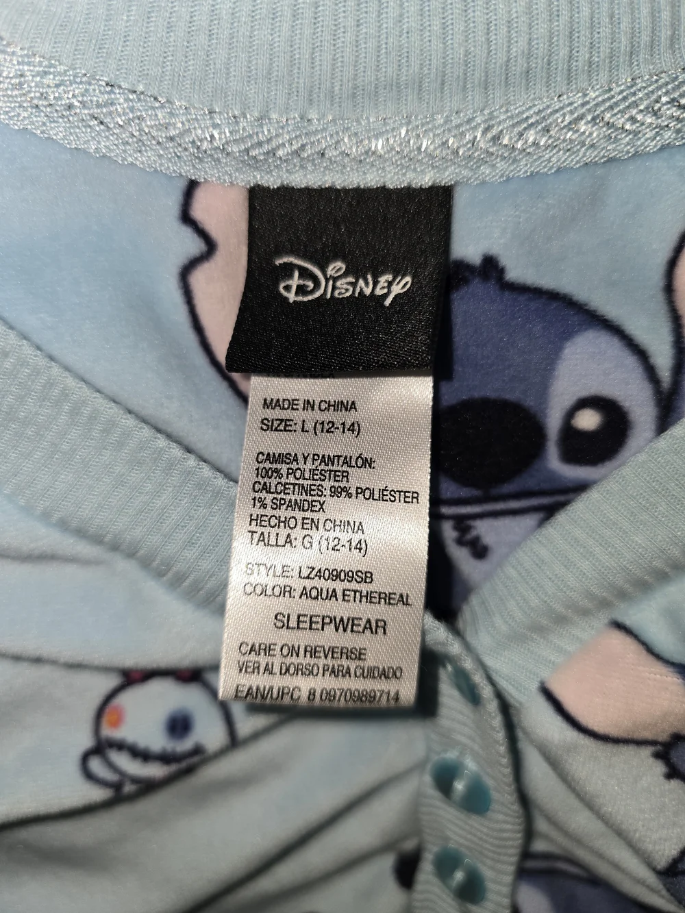 Disney Light Blue Stitch Print Adult Pajama Set - Picture 5 of 6